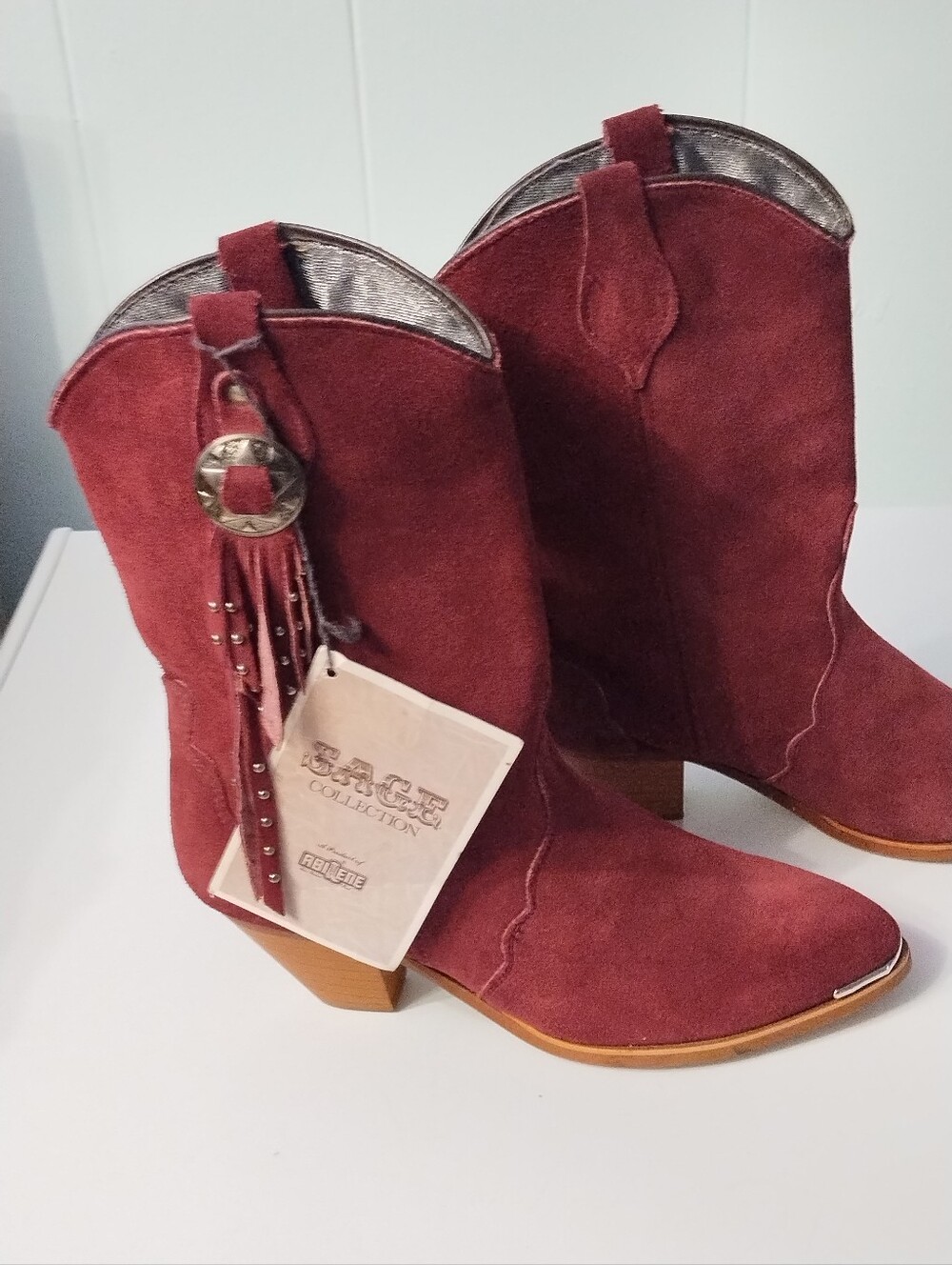Abilene Boot Co. Sage Collection Women's Cowgirl Burgundy Suede Ankle Boots